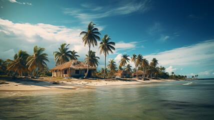 Dominican republic tropical island with palm trees, old beach town - obrazy, fototapety, plakaty