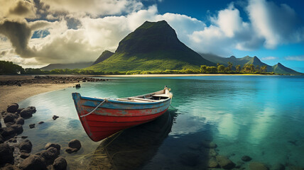 Fishing boat on tropical island mauritius