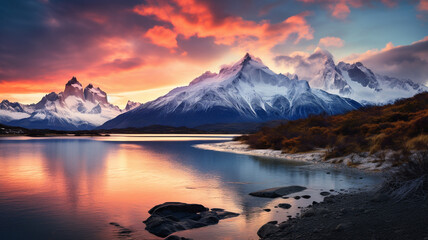 Fototapeta na wymiar Patagonia mountain landscape in Argentina, mountain peaks and rivers