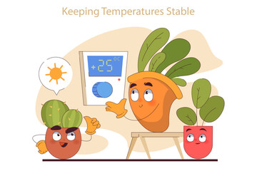 House plant care with stable temperature regime. Taking care of potted