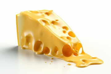 Piece of cheese with Cheese sauce, isolated on white background, Generative ai