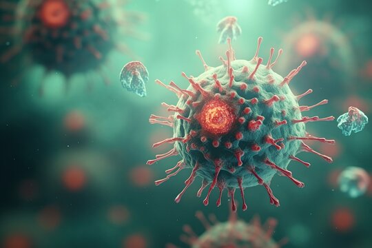 A microscopic image of a virus attacking a cell , Generative ai