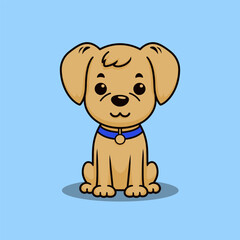 Cute dog cartoon character vector illustration on blue background