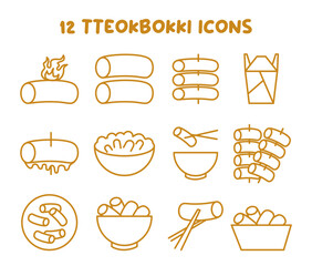 Tteokbokki icons set. Traditional asian street food. Korean stir-fried