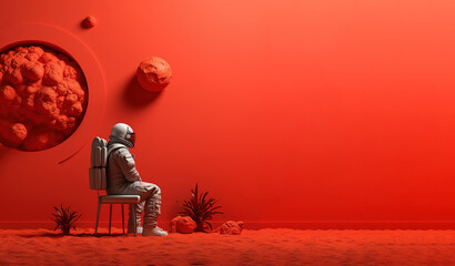 An astronaut sitting on a chair, studio space concept, Generative AI