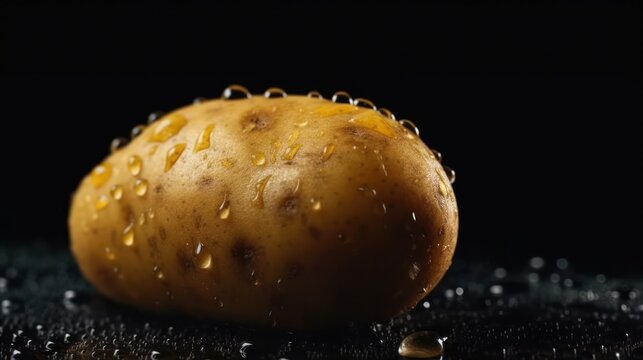Raw potatoes on a dark background. Generative AI. 
