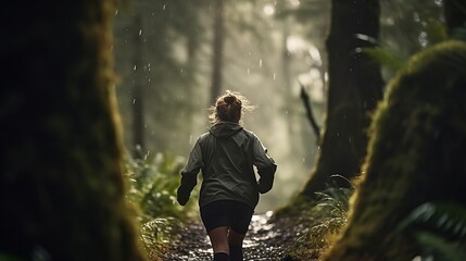 woman running in forest