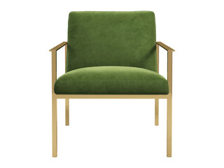 Modern green velvet upholstery armchair. 3d render.