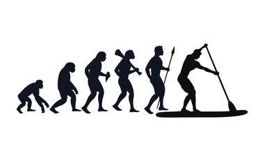 Evolution from primate to Man on sup board. Vector sportive creative illustration