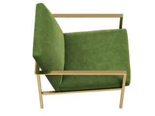 Modern green velvet upholstery armchair. 3d render.