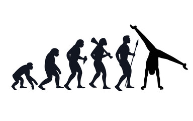 Evolution from primate to gymnast. Vector sportive creative illustration