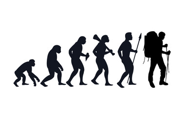 Fototapeta na wymiar Evolution from primate to traveler. Vector sportive creative illustration