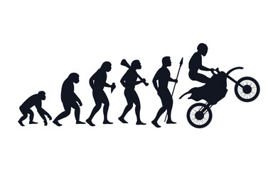 Evolution from primate to motorcyclist. Vector sportive creative illustration