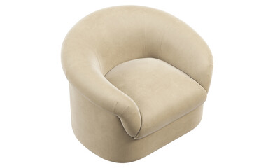 Modern beigr velvet upholstery armchair. 3d render.