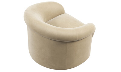 Modern beigr velvet upholstery armchair. 3d render.