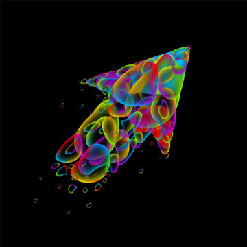 Vector arrow of rainbow bubbles on black background