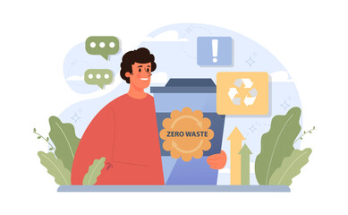 Conscious consumption. Character with eco-friendly life-style. Sustainable