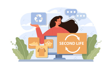 Conscious consumption. Character with eco-friendly life-style. Sustainable