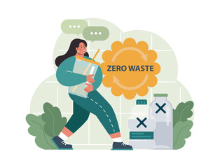 Conscious consumption. Character with eco-friendly life-style. Sustainable