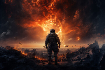 Astronaut watching the apocalypse