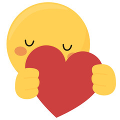 Love. Emoji face  with closed eyes hugging a heart with both hands. Symbol of care, support, love, empathy, affection, presence, miss you. Emoticon for social media chat, messages, stickers
