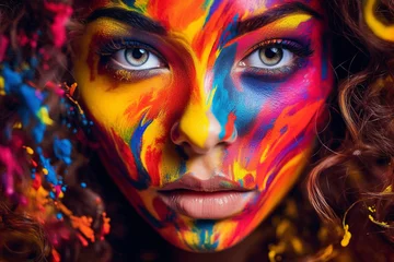 Gartenposter attractive woman in colorful mask © mknisanci