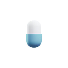 Blue and white medical capsule or drug, 3d vector illustration isolated on white background.
