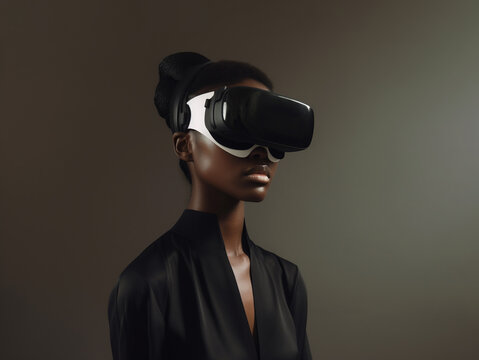 Black woman with virtual reality headset