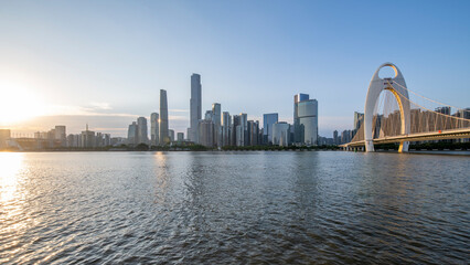 Naklejka premium Sunset Scenery of Guangzhou Urban Architecture Skyline