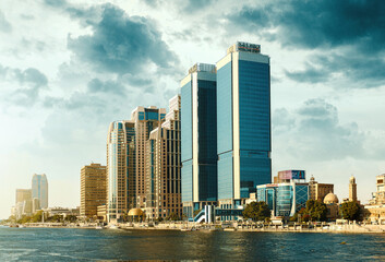 Obraz na płótnie Canvas Cairo View with Nile River and Skyscrapers in Egypt.