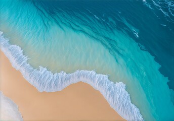 Obraz premium top View of a Serene Beach: A Breathtaking Aerial Perspective with Crystal Clear Waters and Golden Sands
