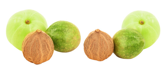 Indian Gooseberry ,terminalia chebula and terminalia bellirica on transparent background.