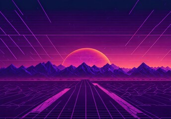 Synthwave Vaporwave Retrowave: A Pink Landscape with the Sun in the Background