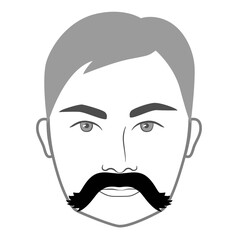 Cowboy mustache Beard style men face illustration Facial hair. Vector grey black portrait male Fashion template flat barber collection set. Stylish hairstyle isolated outline on white background.