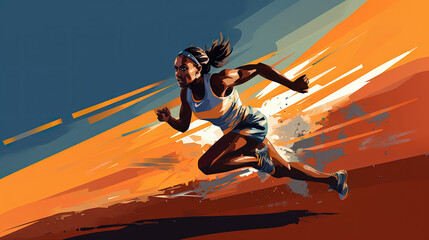cartoon illustration fitness woman wearing sporty and running fast