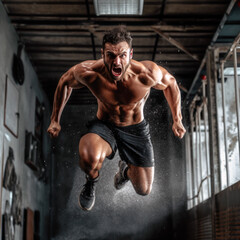 Fototapeta na wymiar fitness man body after finishing the motivational workout poster