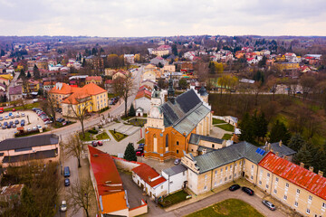 Fototapeta na wymiar Aerial view of Krasnik town historical center with Cathedral and buildings, Poland