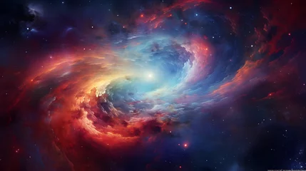 Peel and stick wall murals Universe Cosmic voyage, celestial dance of space scene with swirling galaxy, nebula, and distant planet, power and energy of swirling galaxies and dark matter in space, glowing star fantastic background 