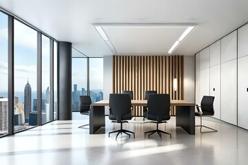 Modern office room detail vertical banner behind white wall decoration concept. Modern office interior.