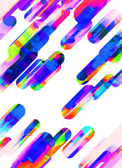 Group of transparent, colorful abstract, gradient pills move diagonal upwards, symbolizing pharma and medication