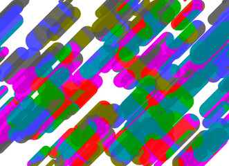 Muted colors and pill shapes in different sizes in diagonal orientation, transparent, and glow