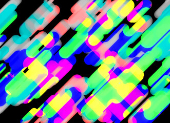 neon pill shapes fly diagonally in large group, overlapping, speedy