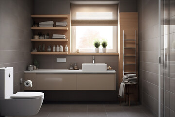 Naklejka na ściany i meble Bright elegant bathroom interior in a luxury house. AI generated content