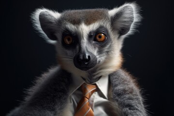 Anthropomorphic lemur in a suit like a businessman. Business Concept. AI generated, human enhanced