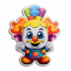 Funny Clown Sticker with a Black Border and Florescent Colors on White Background. Generative ai