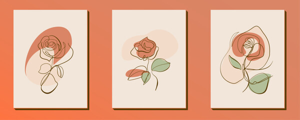 Set of hand drawn retro flower shape and doodle design element. Line art leaves, flowers and plants. Abstract vintage contemporary vector illustration. Perfect for poster, social media posts, sticker.