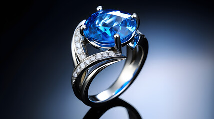 A blue sapphire is displayed on a white surface high res Neelam stone, Beautiful ring

