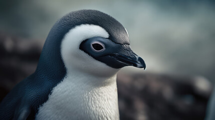 beautiful penguin in its natural habitat. Close up of a penguin in nature. Post-processed generative AI