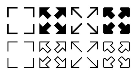 Fullscreen Icon set illustration. Expand to full screen sign and symbol. Arrows symbol