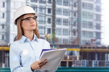 Construction worker and clipboard, do inspection